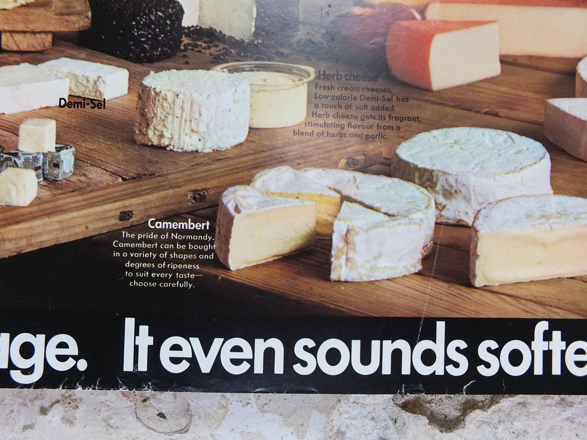 1970s Cheeses of France Poster, Fromages de France, Roquefort, Brie, Camembert, cheesemaking, kitchenalia wall art decor