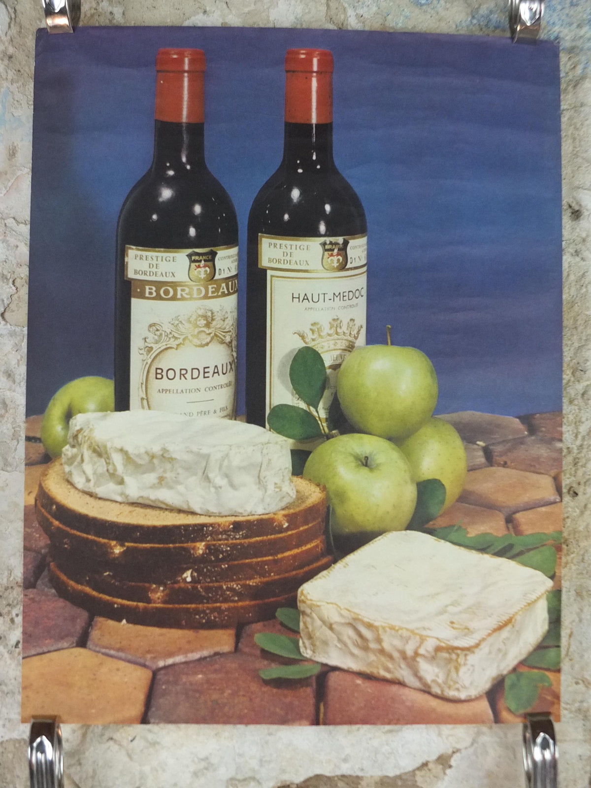1960s Cheeses of France Poster, soft cheeses with apples, Fromages de France, TRIMMED, cheesemaking, Bordeaux, kitchenalia wall art decor