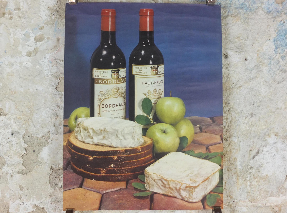 1960s Cheeses of France Poster, soft cheeses with apples, Fromages de France, TRIMMED, cheesemaking, Bordeaux, kitchenalia wall art decor