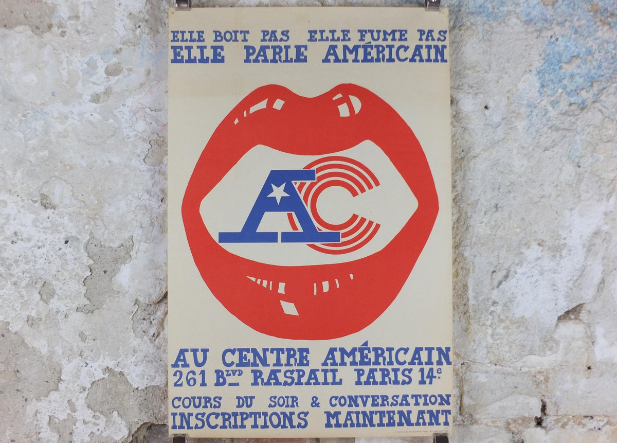 1950s USA Lips Poster, The American Center, Speak American, Cultural center in Paris, Language School, wall art decor