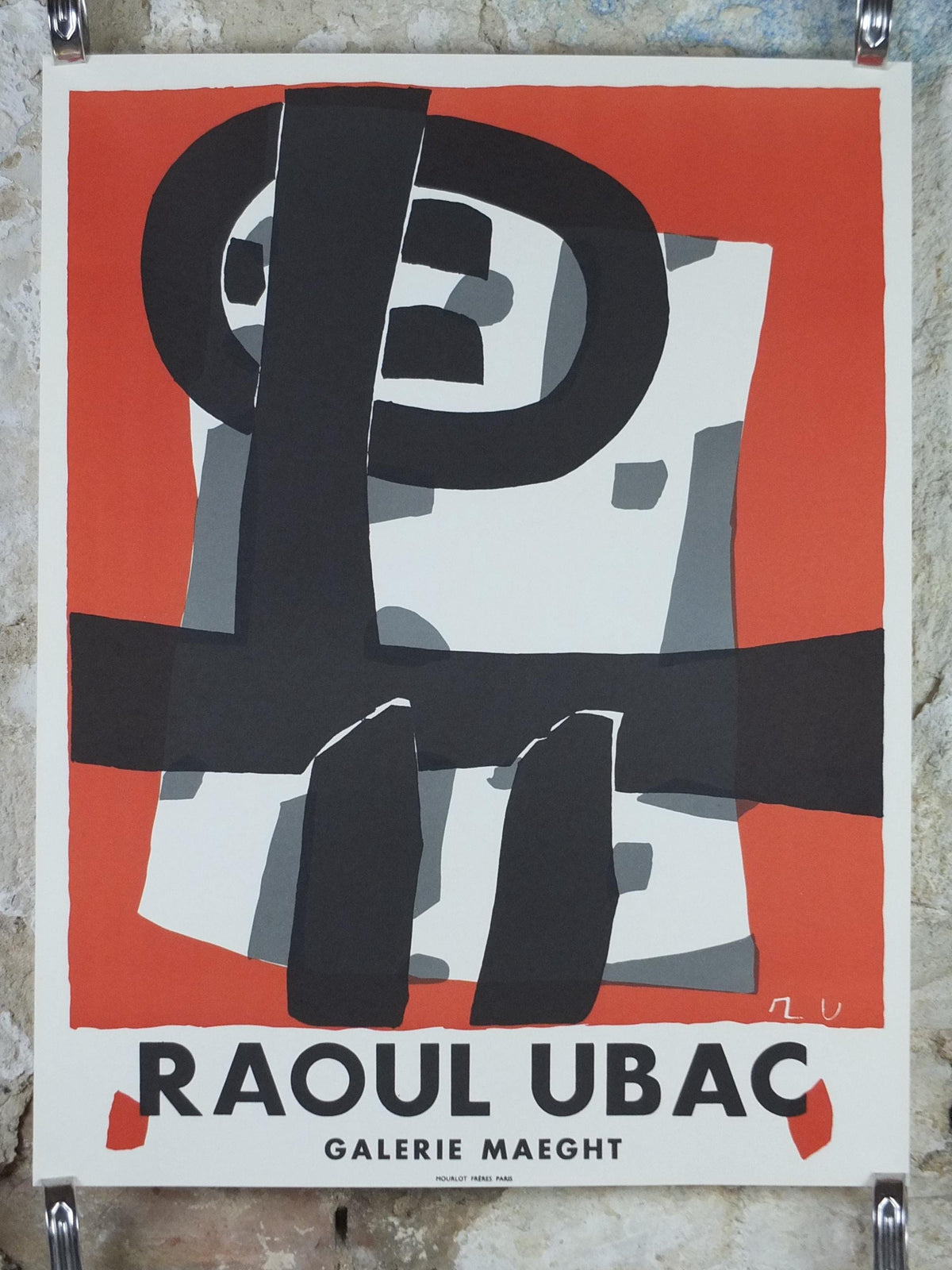 1976 Raoul Ubac Poster, Composition in red and black 1950, abstract surrealism, Mourlot Paris, wall art decor