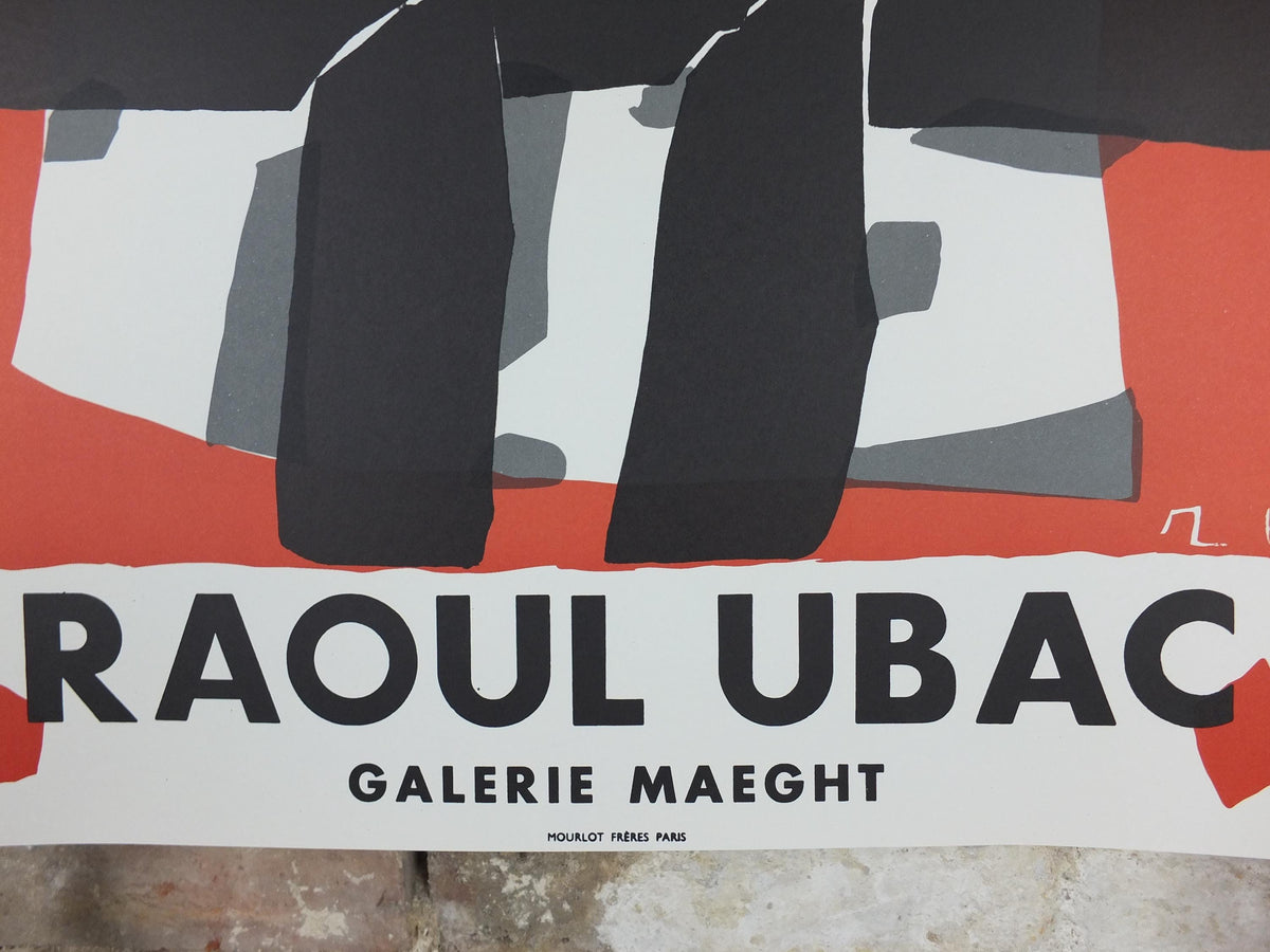 1990s Raoul Ubac Poster, Composition in red and black 1950, abstract surrealism, Mourlot Paris, wall art decor
