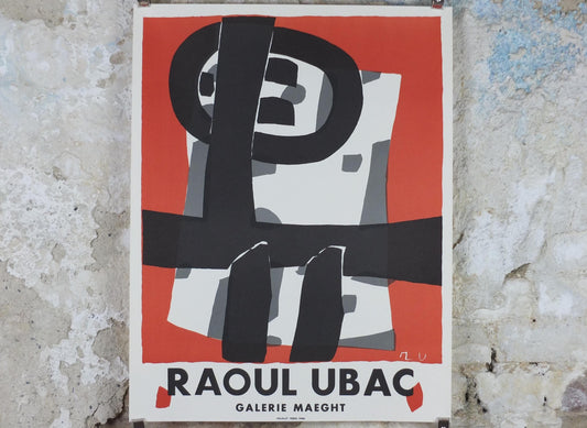 1990s Raoul Ubac Poster, Composition in red and black 1950, abstract surrealism, Mourlot Paris, wall art decor
