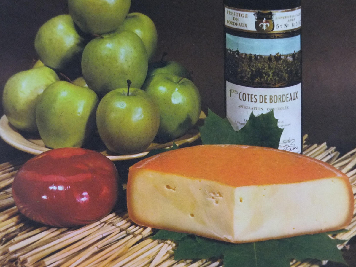 1960s Cheeses of France Poster, Baby Gouda, "Fromages de France", cheesemaking, TRIMMED, Cotes de Bourdeaux, kitchenalia wall art decor