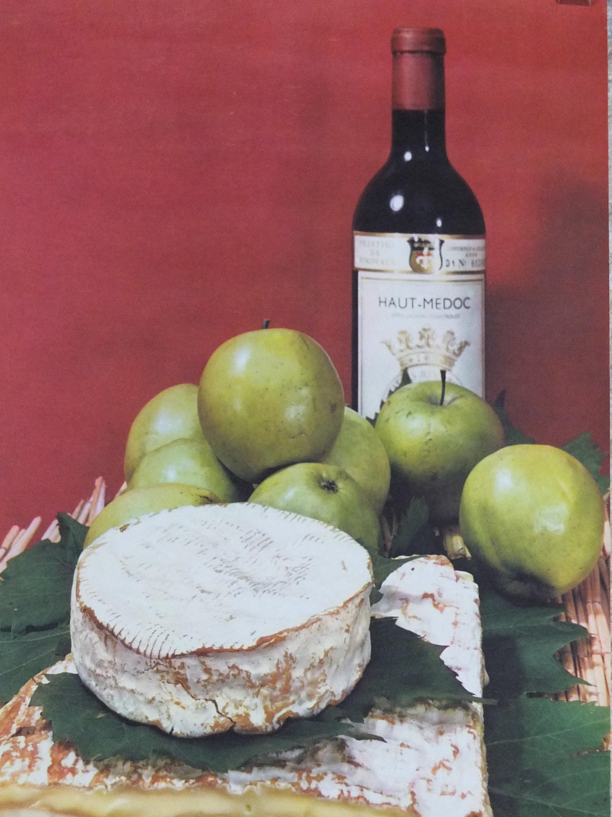 1960s Cheeses of France Poster, soft cheeses with apples, Fromages de France, TRIMMED, cheesemaking, Haut Medoc, kitchenalia wall art decor