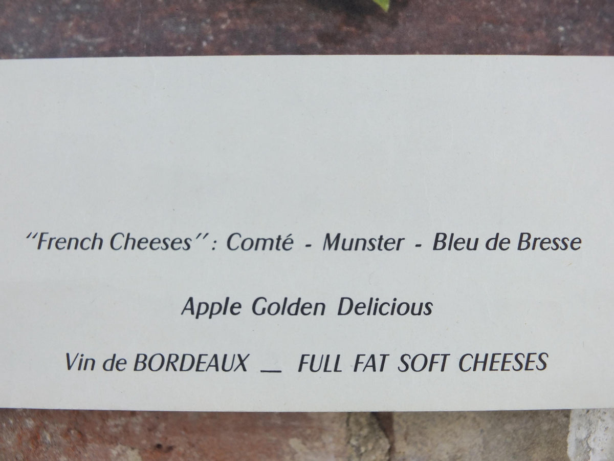 1960s Cheeses of France Poster, Comte Munster Blue de Bresse, cheeses & apples, Fromages de France, Saint-Emelion kitchenalia wall art decor