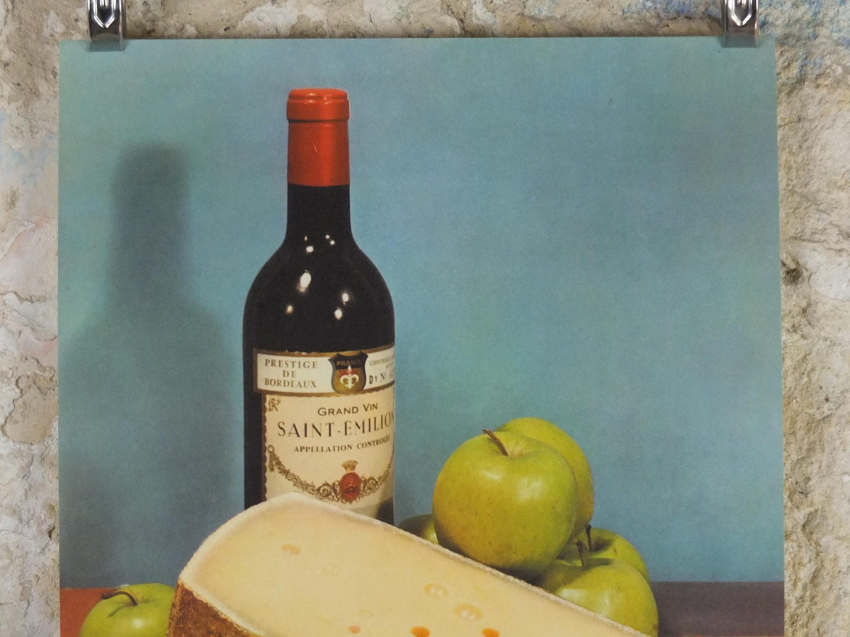 1960s Cheeses of France Poster, Comte, Munster, Bleu de Bresse cheeses & apples Fromages de France, Saint-Emelion kitchenalia wall art decor