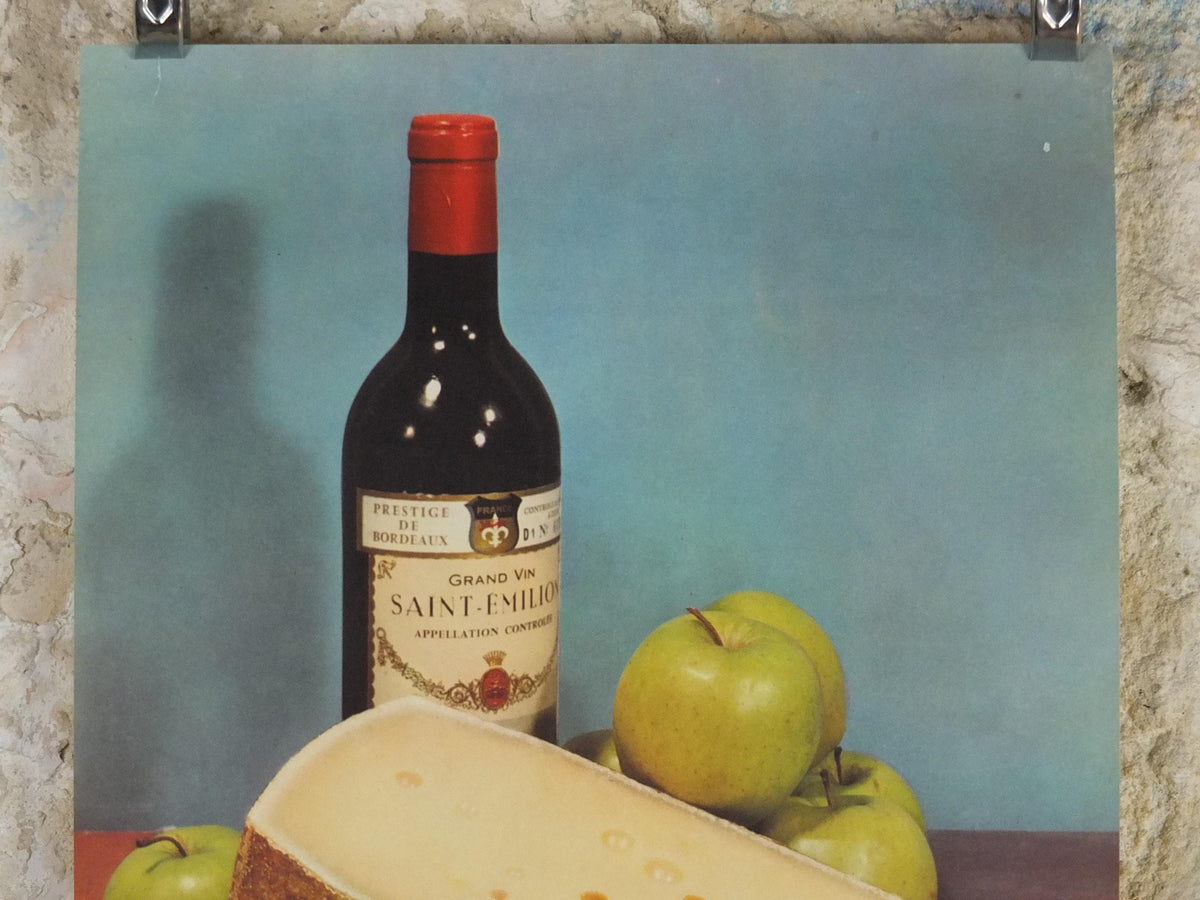1960s Cheeses of France Poster, Comte, Munster, Bleu de Bresse cheeses & apples Fromages de France, Saint-Emelion kitchenalia wall art decor