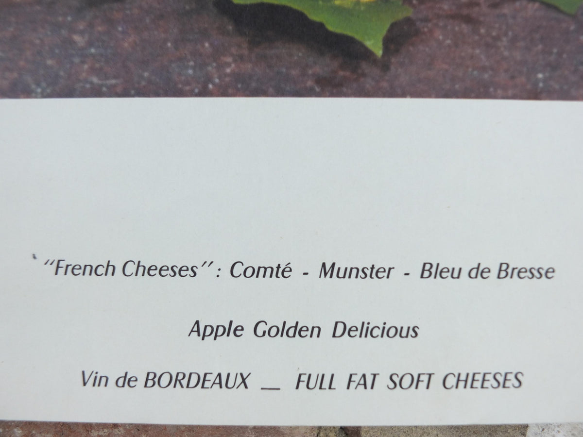1960s Cheeses of France Poster, Comte, Munster, Bleu de Bresse cheeses & apples Fromages de France, Saint-Emelion kitchenalia wall art decor