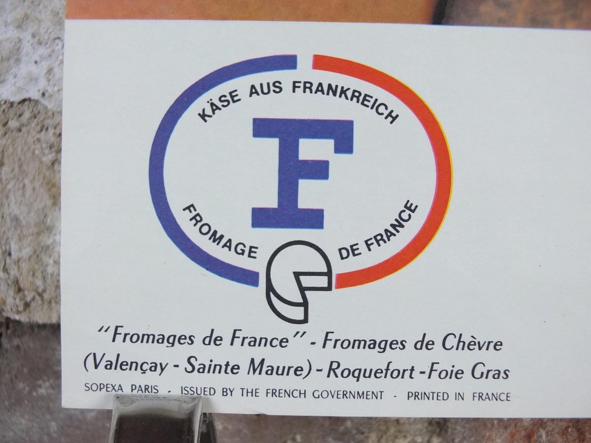 1960s Cheeses of France Poster, Roquefort cheeses & apples, Fromages de France, Foie gras, Sauternes, kitchenalia wall art decor