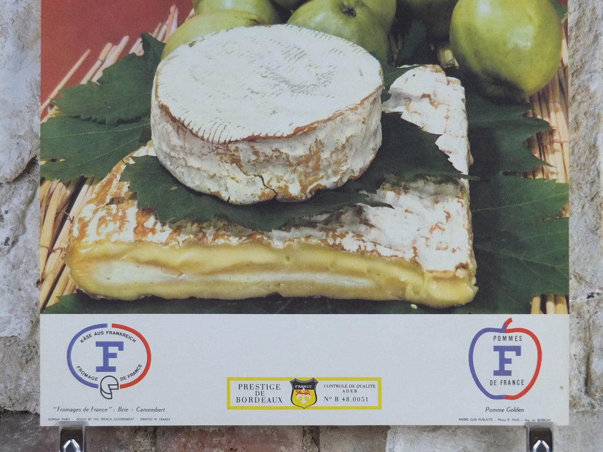 1960s Cheeses of France Poster, soft cheeses with apples, Fromages de France, cheesemaking, Haut Medoc, kitchenalia wall art decor
