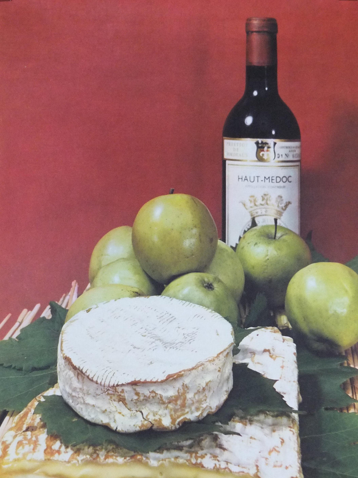 1960s Cheeses of France Poster, soft cheeses with apples, Fromages de France, cheesemaking, Haut Medoc, kitchenalia wall art decor