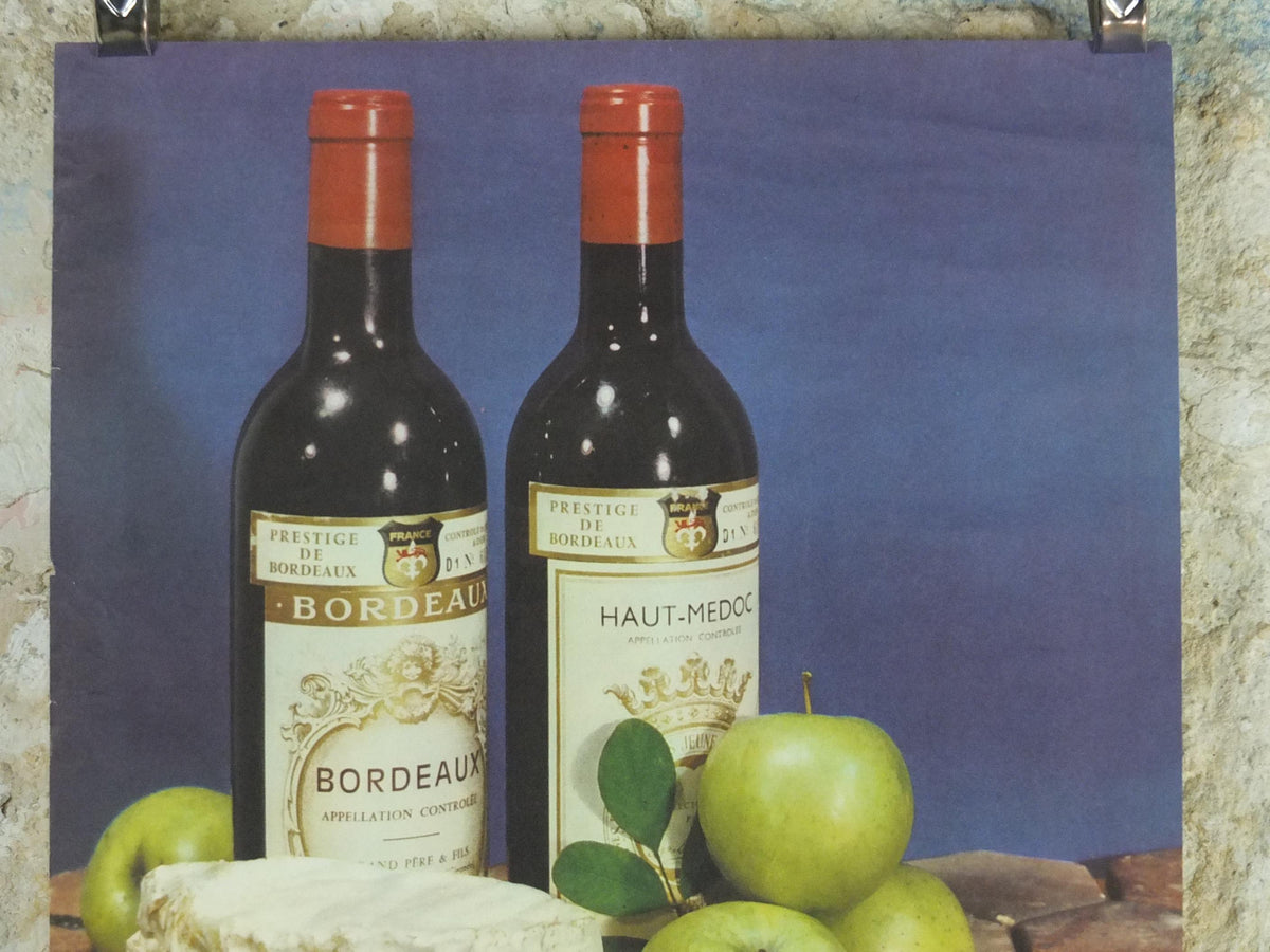 1960s Cheeses of France Poster, soft cheeses with apples, Fromages de France, cheesemaking, Bordeaux viticulture, kitchenalia wall art decor