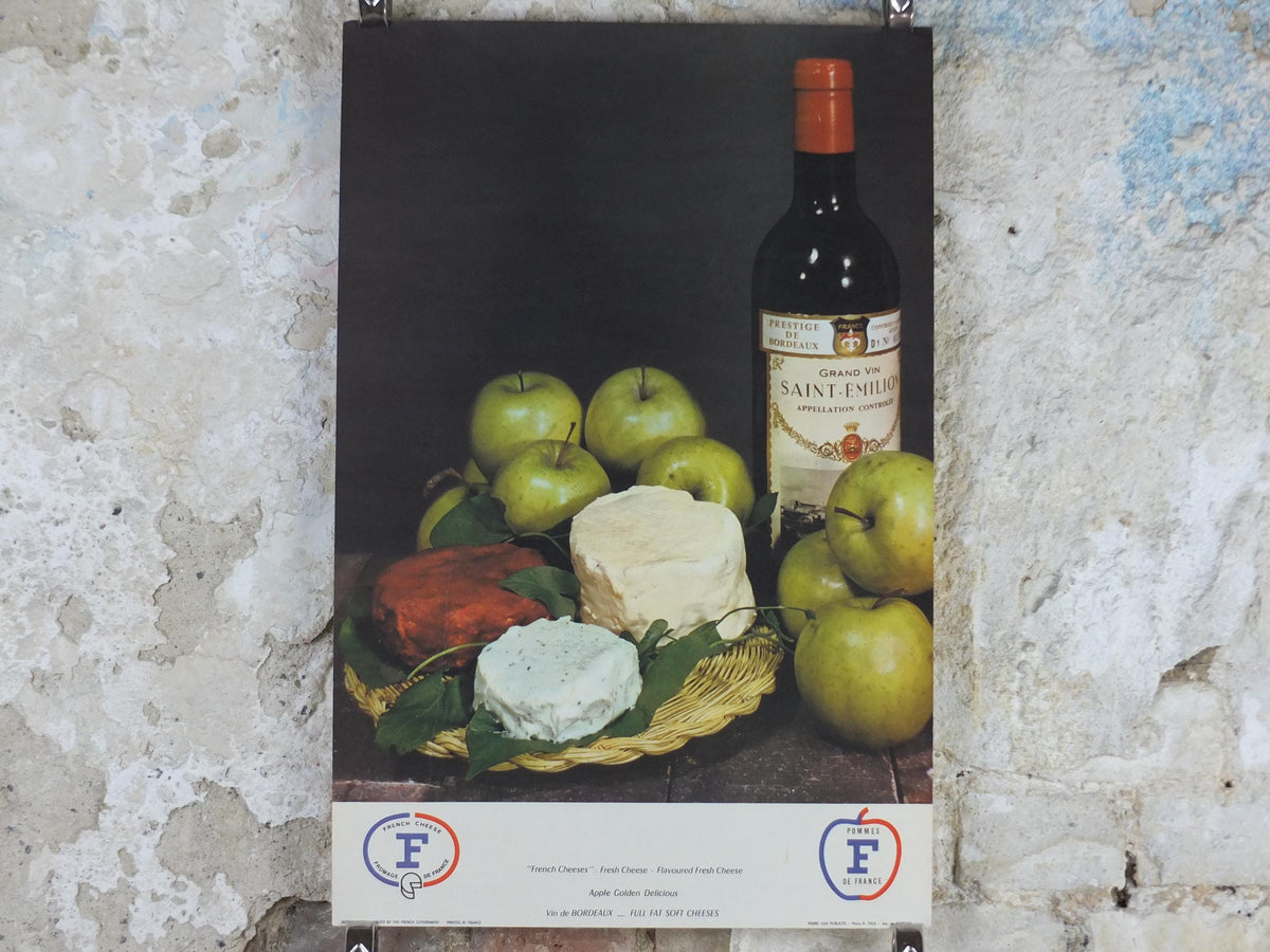 1960s Cheeses of France Poster, Baby Gouda, "Fromages de France", cheesemaking, viticulture, kitchenalia wall art decor
