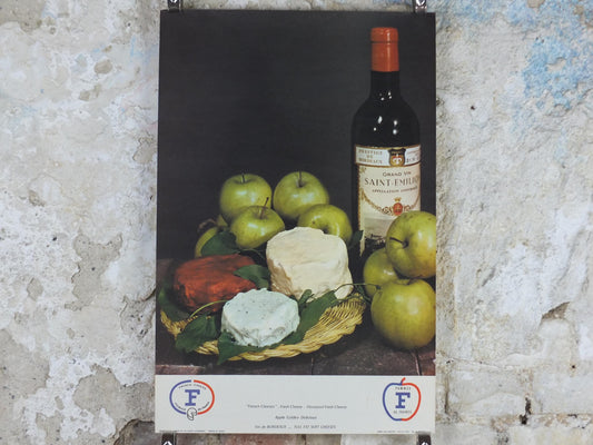 1960s Cheeses of France Poster, Baby Gouda, "Fromages de France", cheesemaking, viticulture, kitchenalia wall art decor