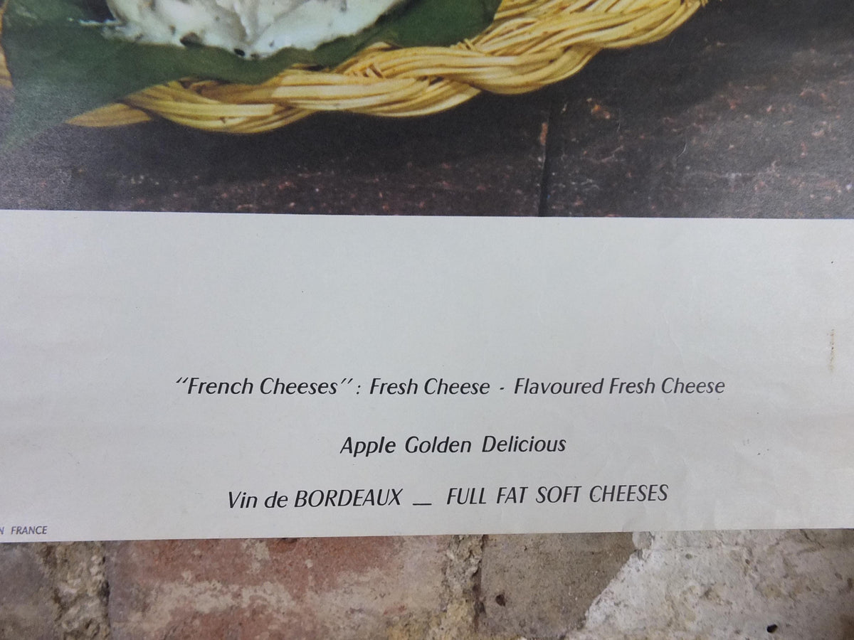 1960s Cheeses of France Poster, Baby Gouda, "Fromages de France", cheesemaking, viticulture, kitchenalia wall art decor