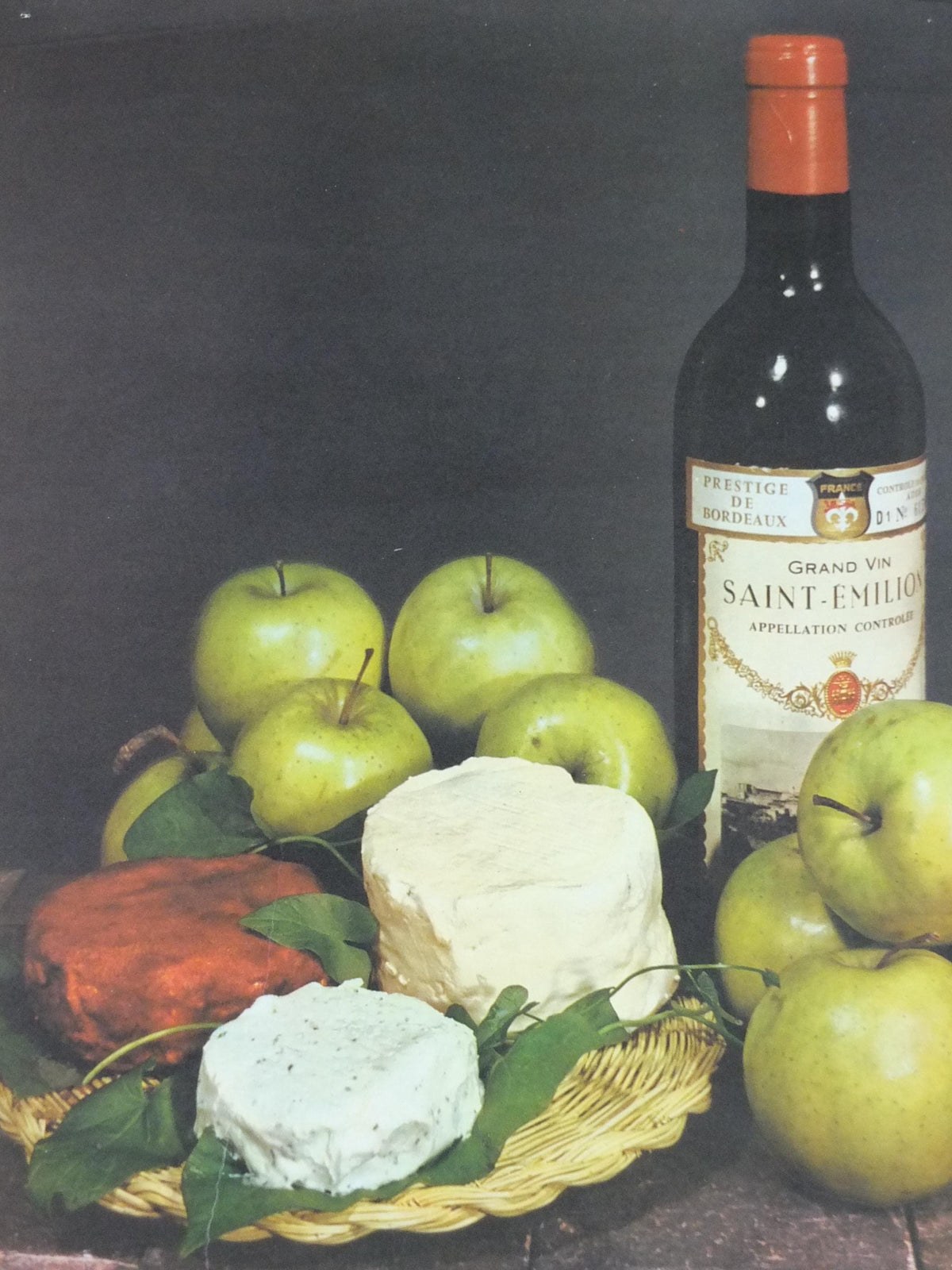 1960s Cheeses of France Poster, soft cheeses & apples, Fromages de France, cheesemaking, Saint-Emelion, kitchenalia wall art decor