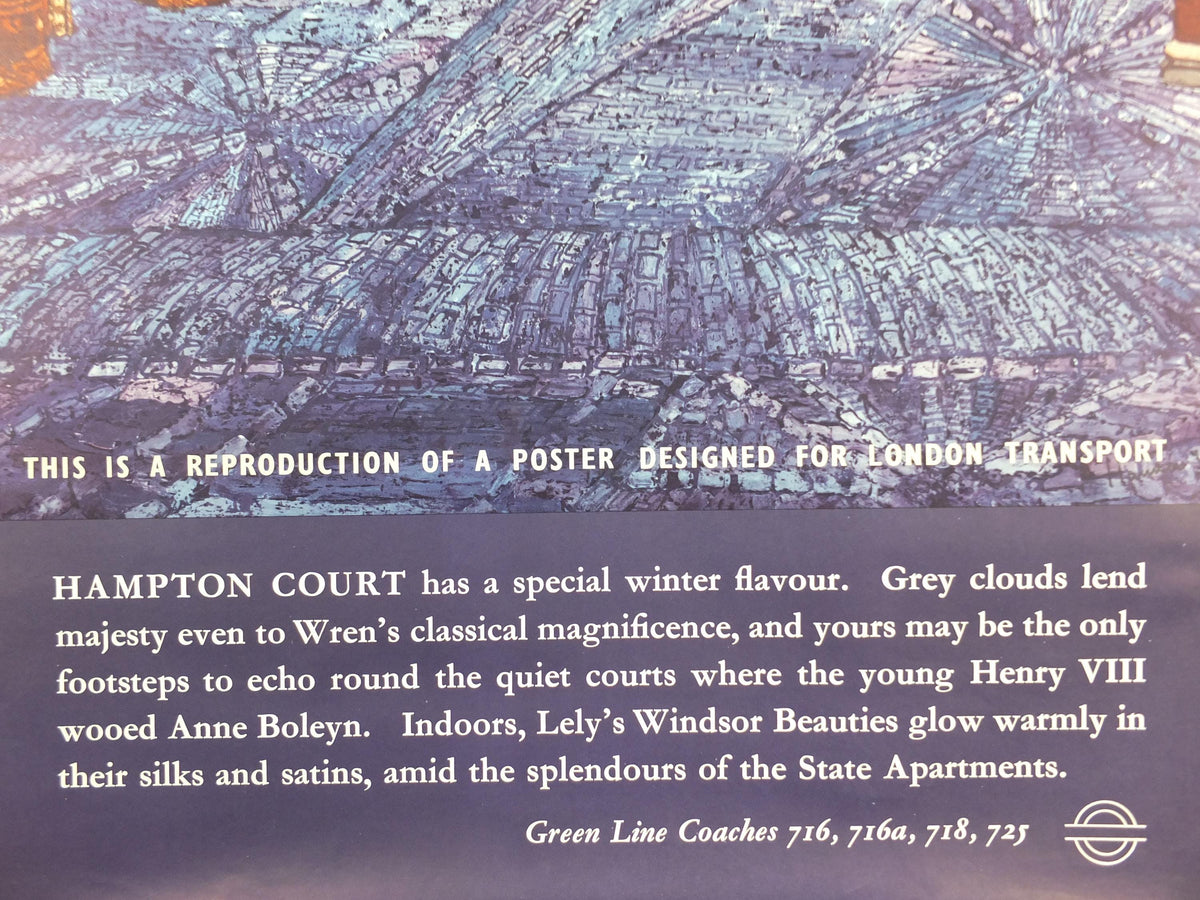 1963 Hampton Court Palace Poster, London Underground, Henry VIII and Wren, London, by Hanna Weil, The Tube, travel history, wall art decor