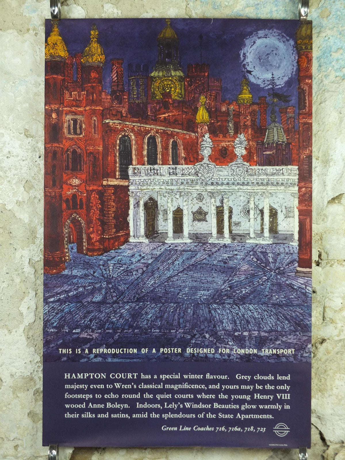 1963 Hampton Court Palace Poster, London Underground, Henry VIII and Wren, London, by Hanna Weil, The Tube, travel history, wall art decor