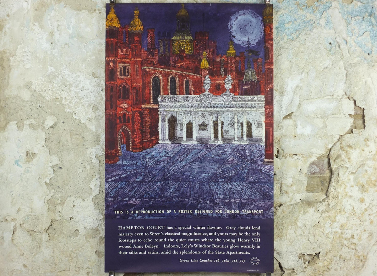 1963 Hampton Court Palace Poster, London Underground, Henry VIII and Wren, London, by Hanna Weil, The Tube, travel history, wall art decor