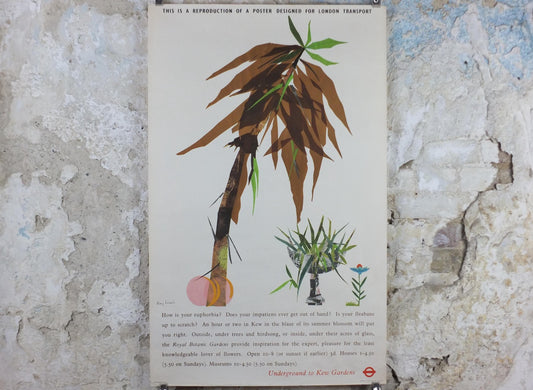 1964 Kew Gardens Poster, London Underground, Royal Botanic Gardens, euphorbia plant, by Mary Kessell, The Tube, travel wall art decor