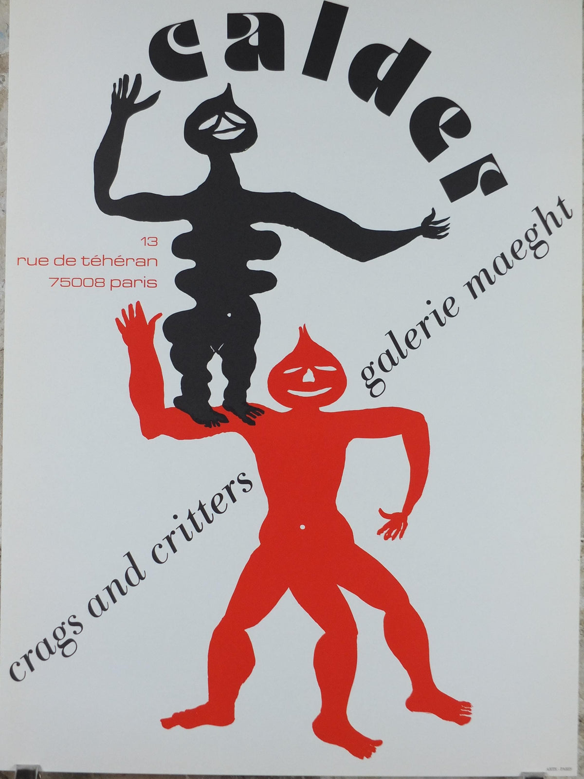 1975 Alexander Calder Poster, Crags and Critters, Galerie Maeght Paris, Innovative Mobiles artist, gallery exhibition, wall art decor
