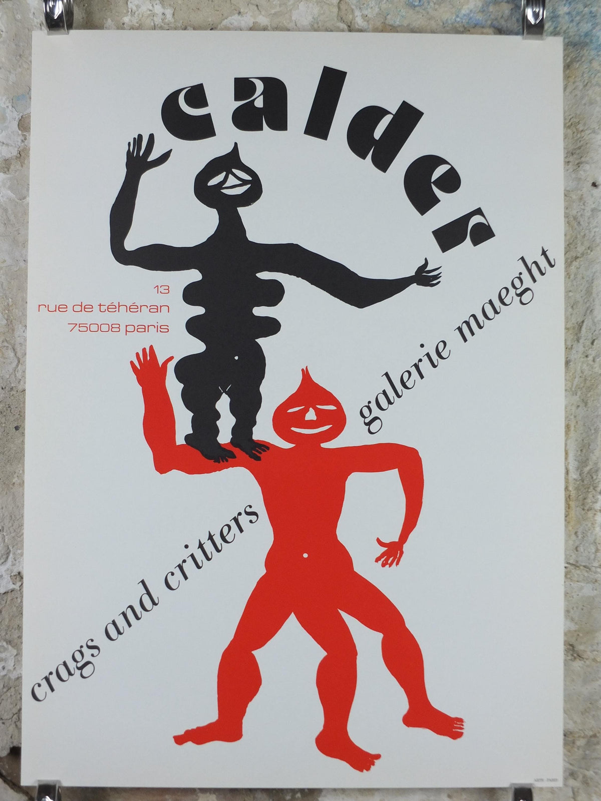 1975 Alexander Calder Poster, Crags and Critters, Galerie Maeght Paris, Innovative Mobiles artist, gallery exhibition, wall art decor