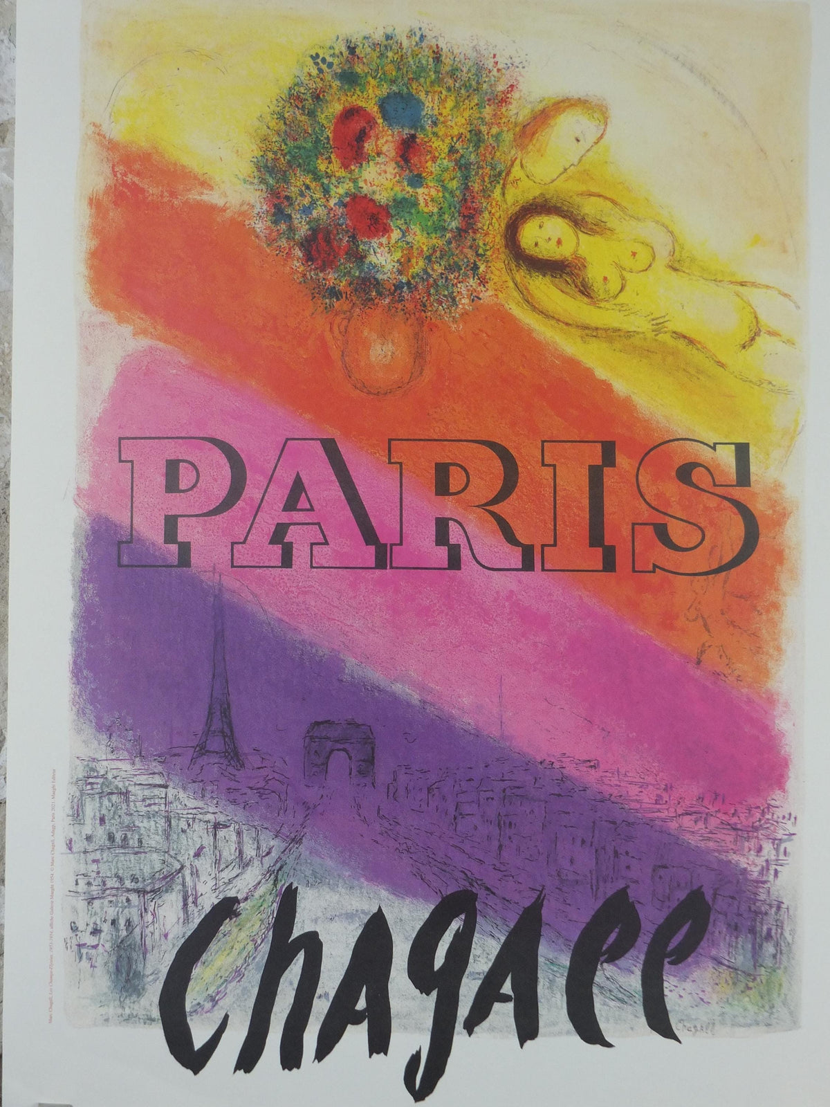 1954 Marc Chagall Poster, Les Champs-Elysses, 2021 reprint, Paris, Galerie Maeght, Seine, Eiffel Tower, Cubism Expressionism, wall art decor