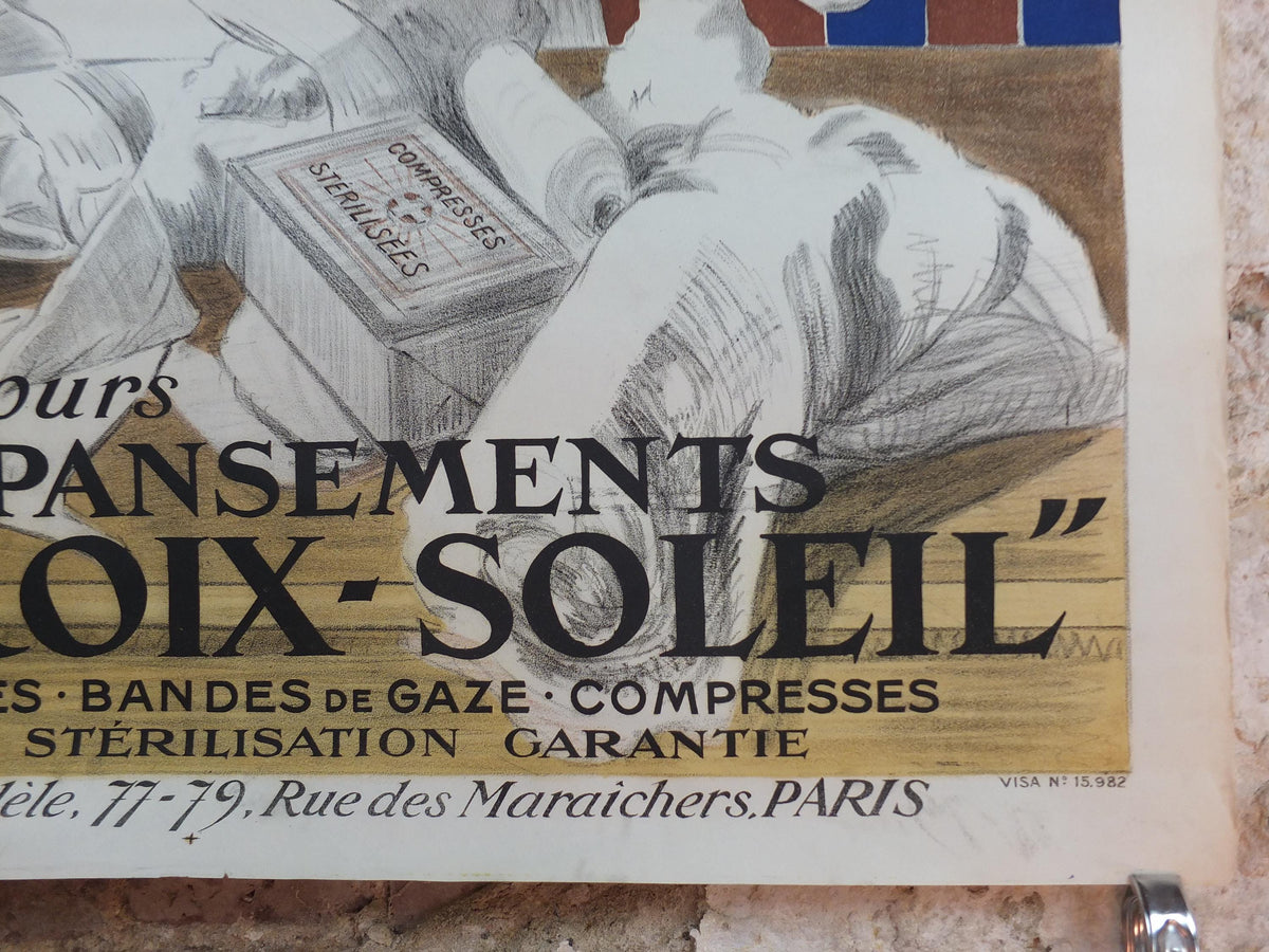 1919 La Croix-Soleil Poster, Les Pansements La Croix‑Soleil, by Leonetto Cappiello, French, stone lithograph, advertising wall art decor