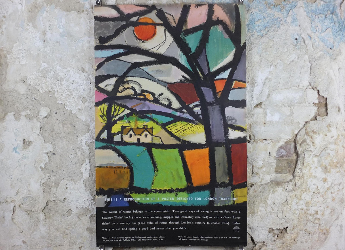 1965 London Country Walks Poster, London Underground, Winter in the Countryside, by Harry Stevens, The Tube, travel history, wall art decor