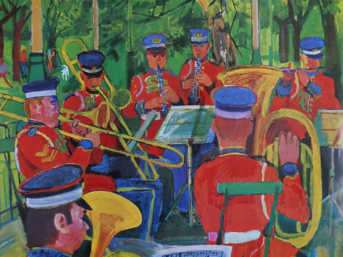 1973 Bands in the Park Poster, London Underground, Military Brass Band, London Parks, by Ronald Glendening, The Tube, travel wall art decor