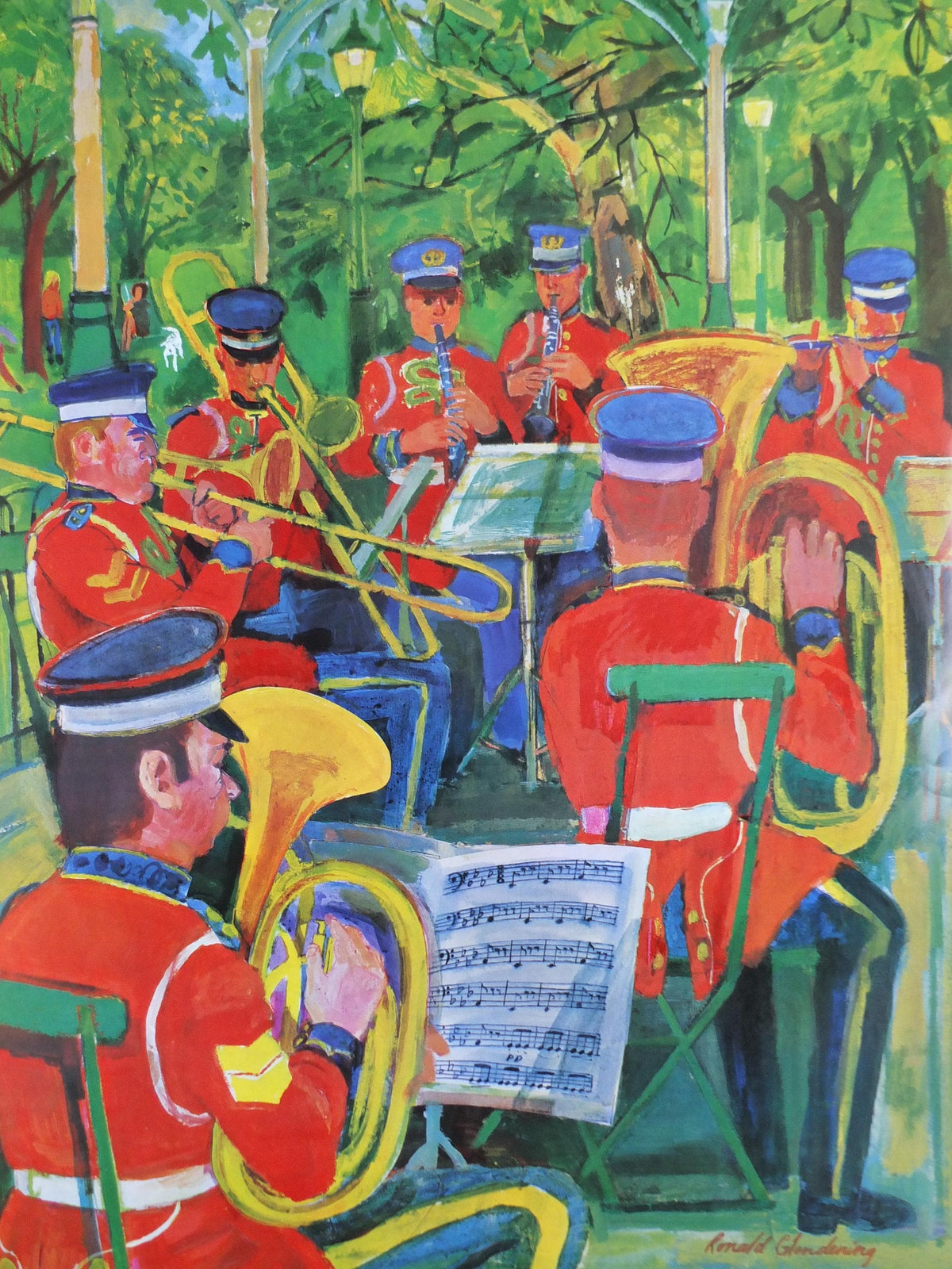 1973 Bands in the Park Poster, London Underground, Military Brass Band, London Parks, by Ronald Glendening, The Tube, travel wall art decor