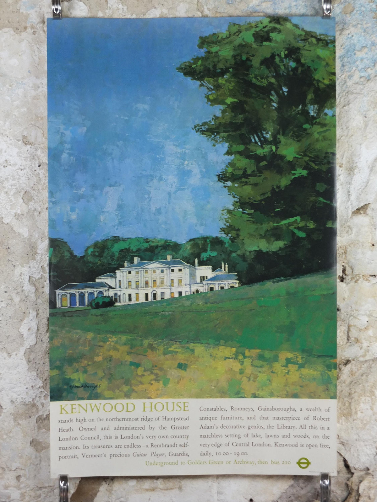 1975 Kenwood House Poster, London Underground, Hampstead Heath London, by Robert Flavell Micklewright, The Tube, travel wall art decor