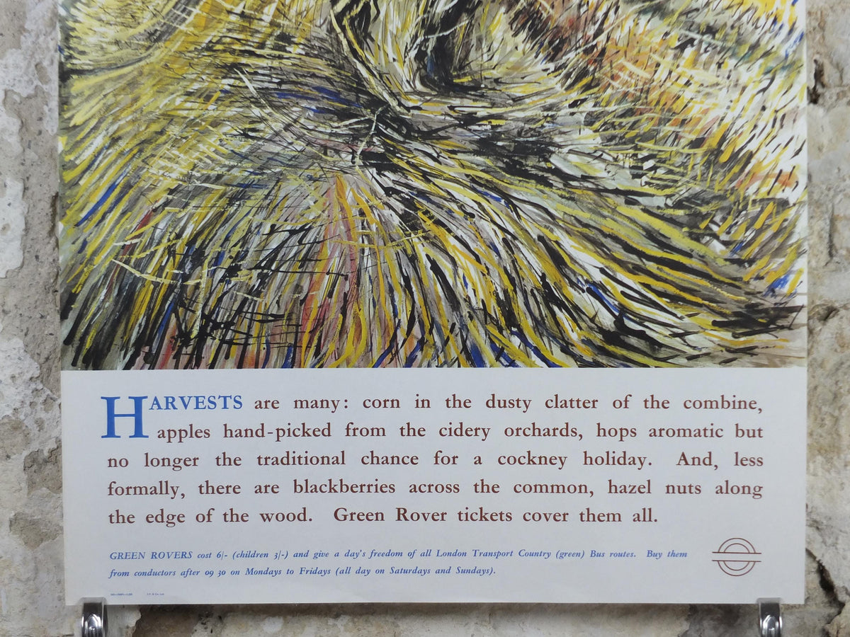 1965 Harvests Poster, London Underground, Hay bales in the rural countryside, by Anthony Rossiter, The Tube, travel wall art decor