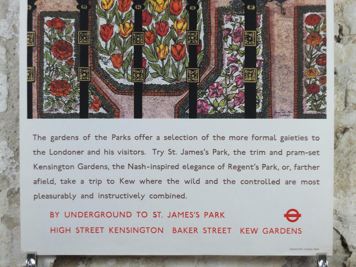1966 The Gardens of the Parks Poster, London Underground, St James Regents Park by Una Lindsay Alan Lindsay, The Tube, travel wall art decor