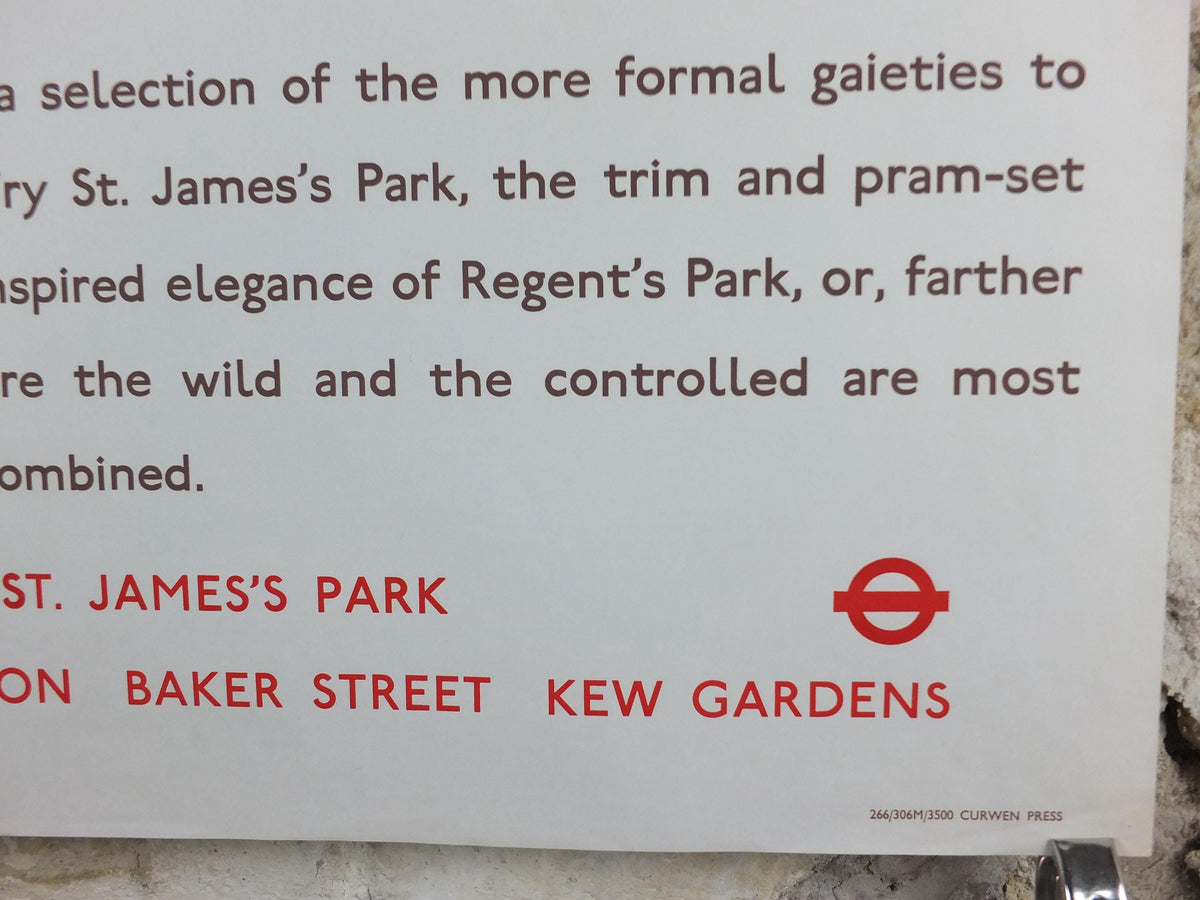 1966 The Gardens of the Parks Poster, London Underground, St James Regents Park by Una Lindsay Alan Lindsay, The Tube, travel wall art decor