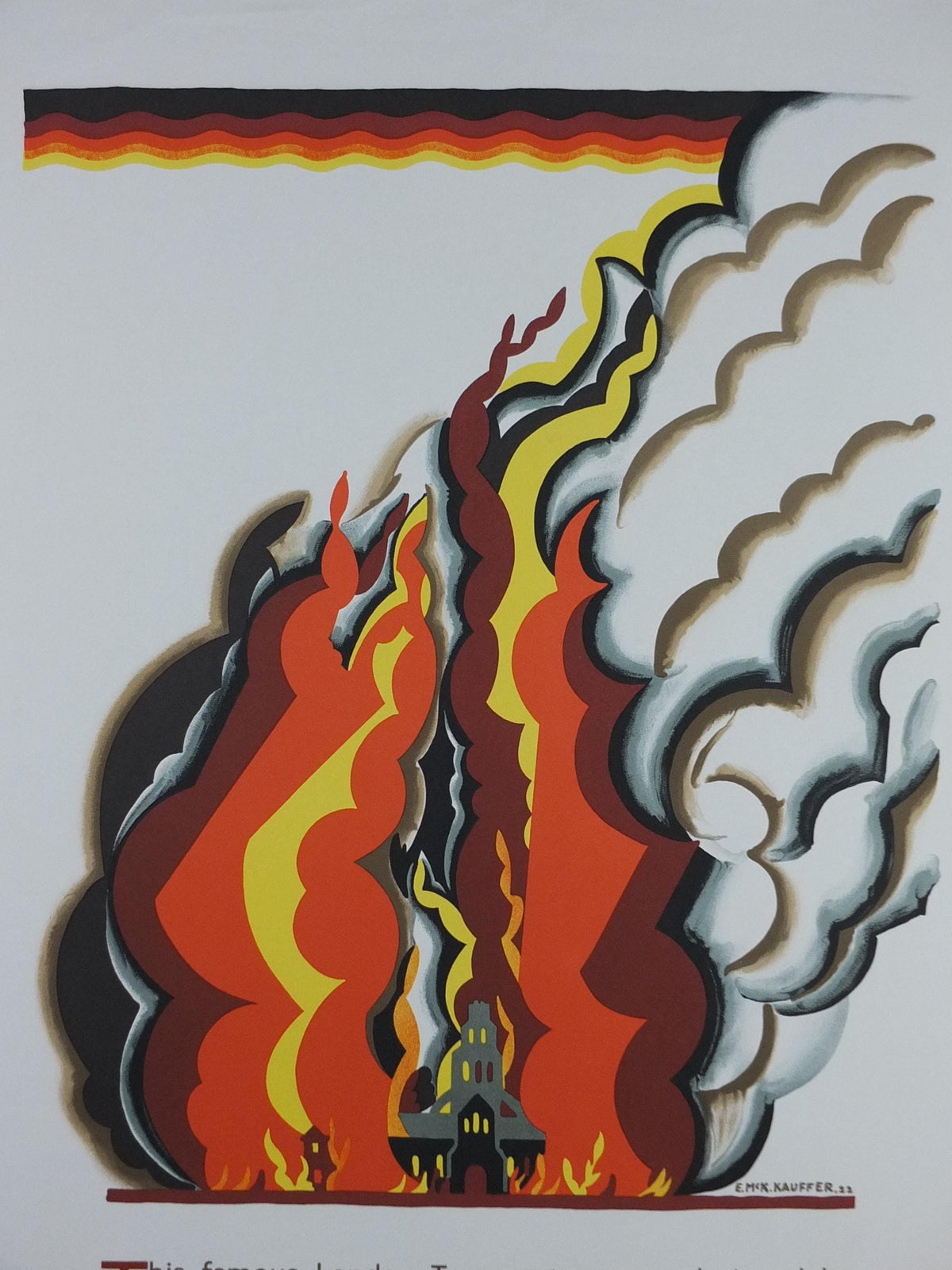 1966 Great Fire of London Poster, London Underground, Commemorating the Great Fire, by Edward McKnight Kauffer, The Tube, wall art decor