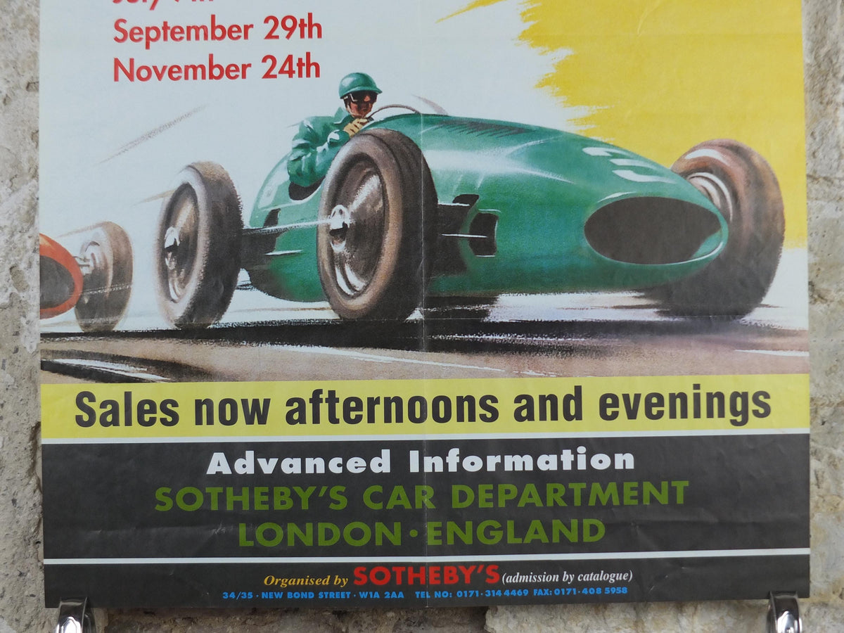 1980s Sothebys International Car Auction Poster, car auction advertising, Sotheby's London, retro sports car wall art decor