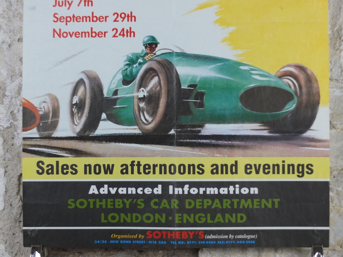 1980s Sothebys International Car Auction Poster, car auction advertising, Sotheby's London, retro sports car wall art decor
