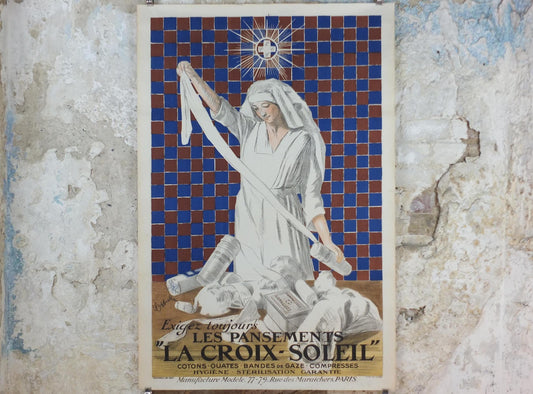 1919 La Croix-Soleil Poster, Les Pansements La Croix‑Soleil, by Leonetto Cappiello, French, stone lithograph, advertising wall art decor