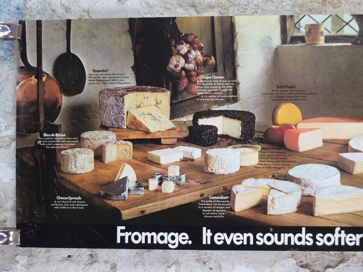 1970s Cheeses of France Poster, Fromages de France, Roquefort, Brie, Camembert, cheesemaking, kitchenalia wall art decor