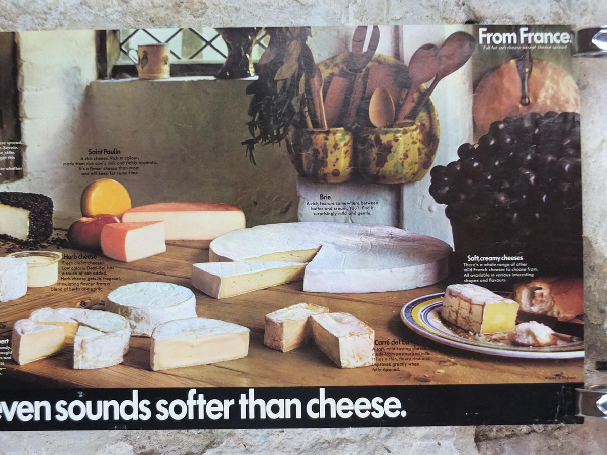 1970s Cheeses of France Poster, Fromages de France, Roquefort, Brie, Camembert, cheesemaking, kitchenalia wall art decor