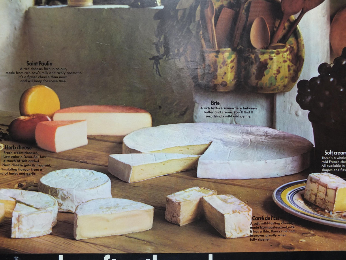 1970s Cheeses of France Poster, Fromages de France, Roquefort, Brie, Camembert, cheesemaking, kitchenalia wall art decor