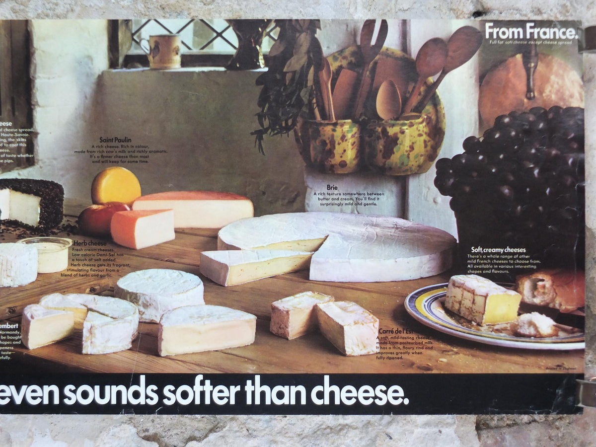 1970s Cheeses of France Poster, Fromages de France, Roquefort, Brie, Camembert, cheesemaking, kitchenalia wall art decor