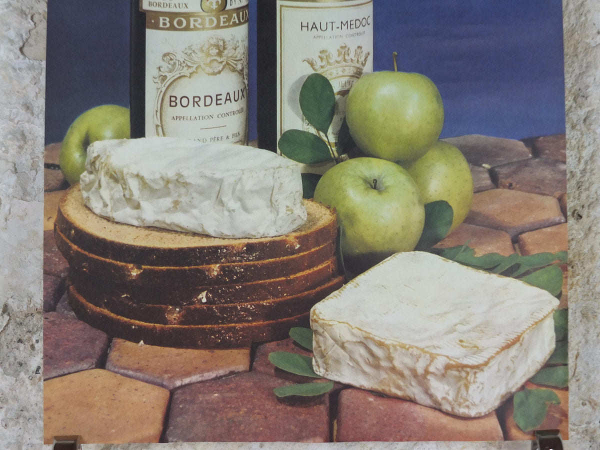 1960s Cheeses of France Poster, soft cheeses with apples, Fromages de France, TRIMMED, cheesemaking, Bordeaux, kitchenalia wall art decor