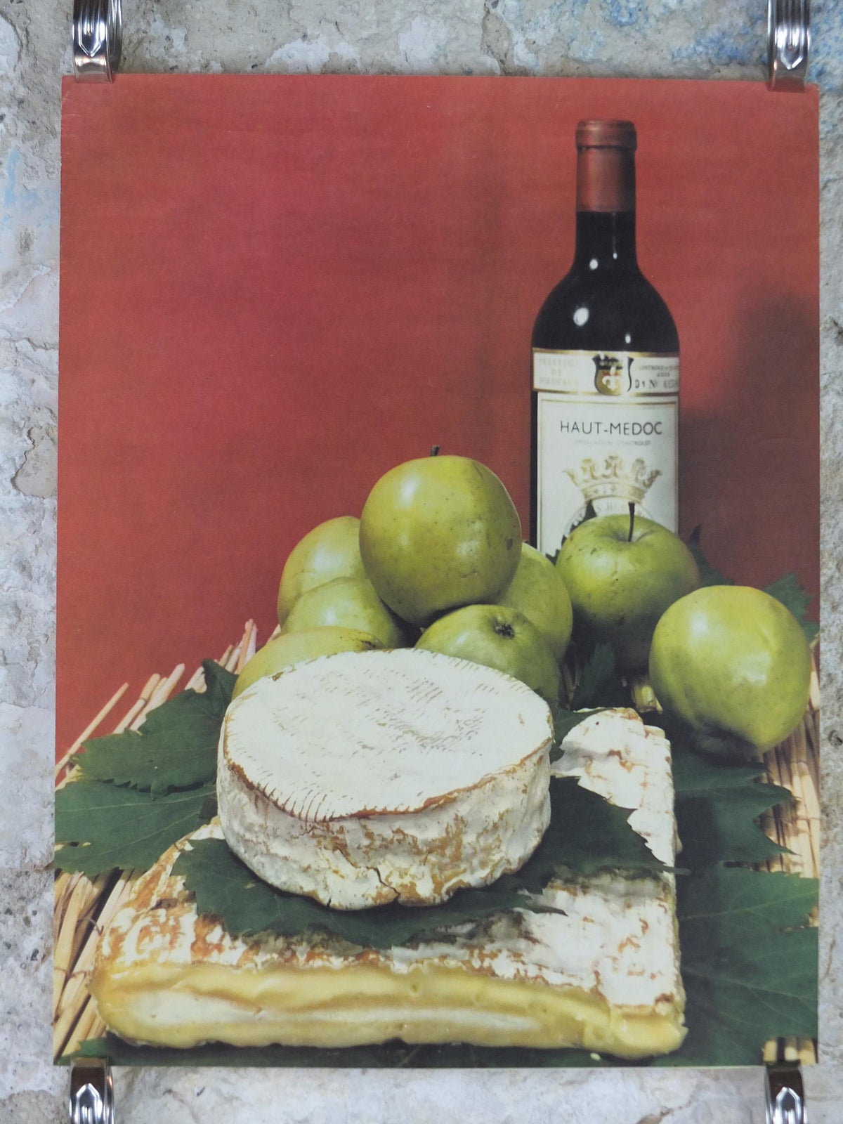 1960s Cheeses of France Poster, soft cheeses with apples, Fromages de France, TRIMMED, cheesemaking, Haut Medoc, kitchenalia wall art decor