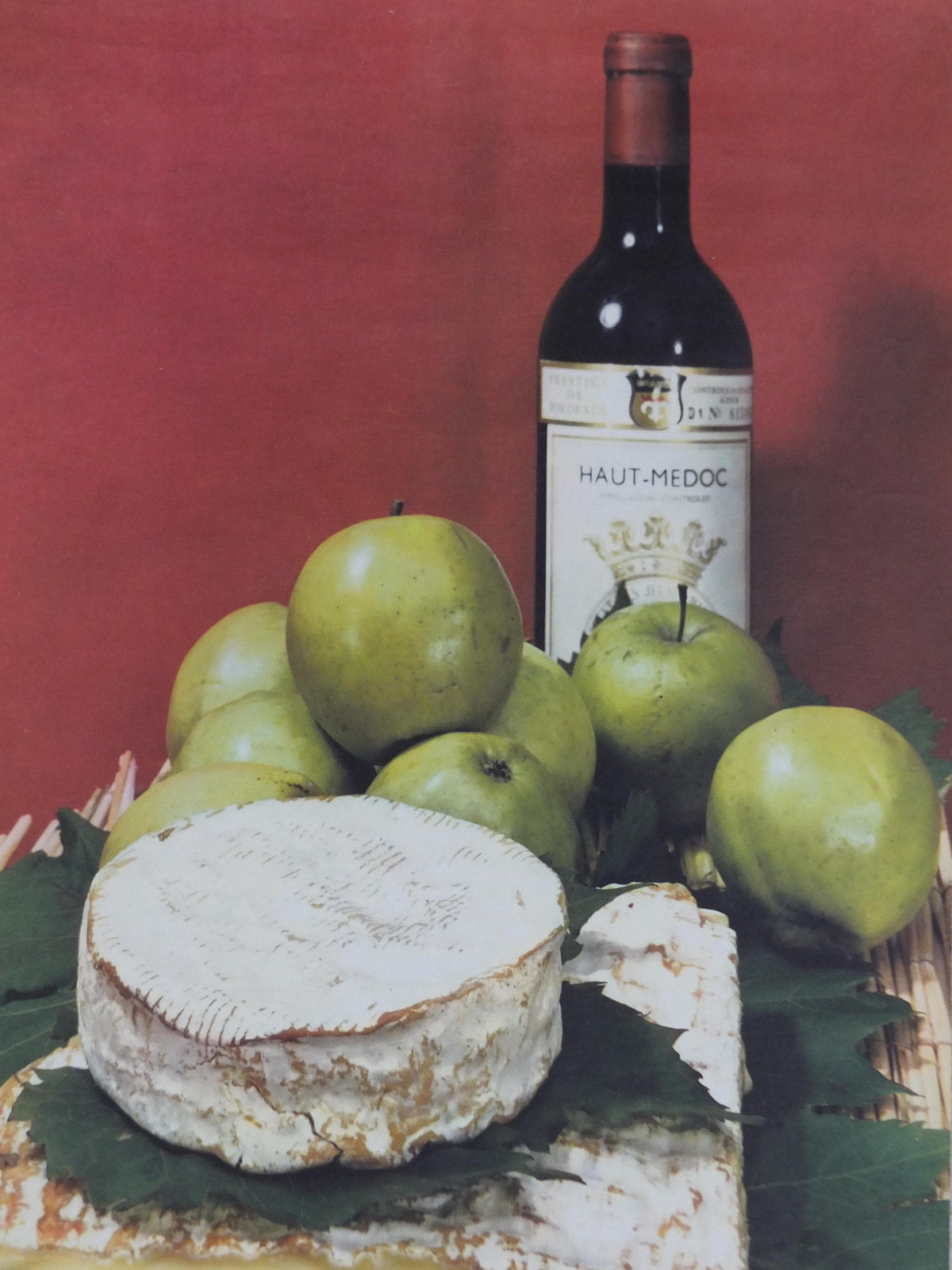 1960s Cheeses of France Poster, soft cheeses with apples, Fromages de France, TRIMMED, cheesemaking, Haut Medoc, kitchenalia wall art decor