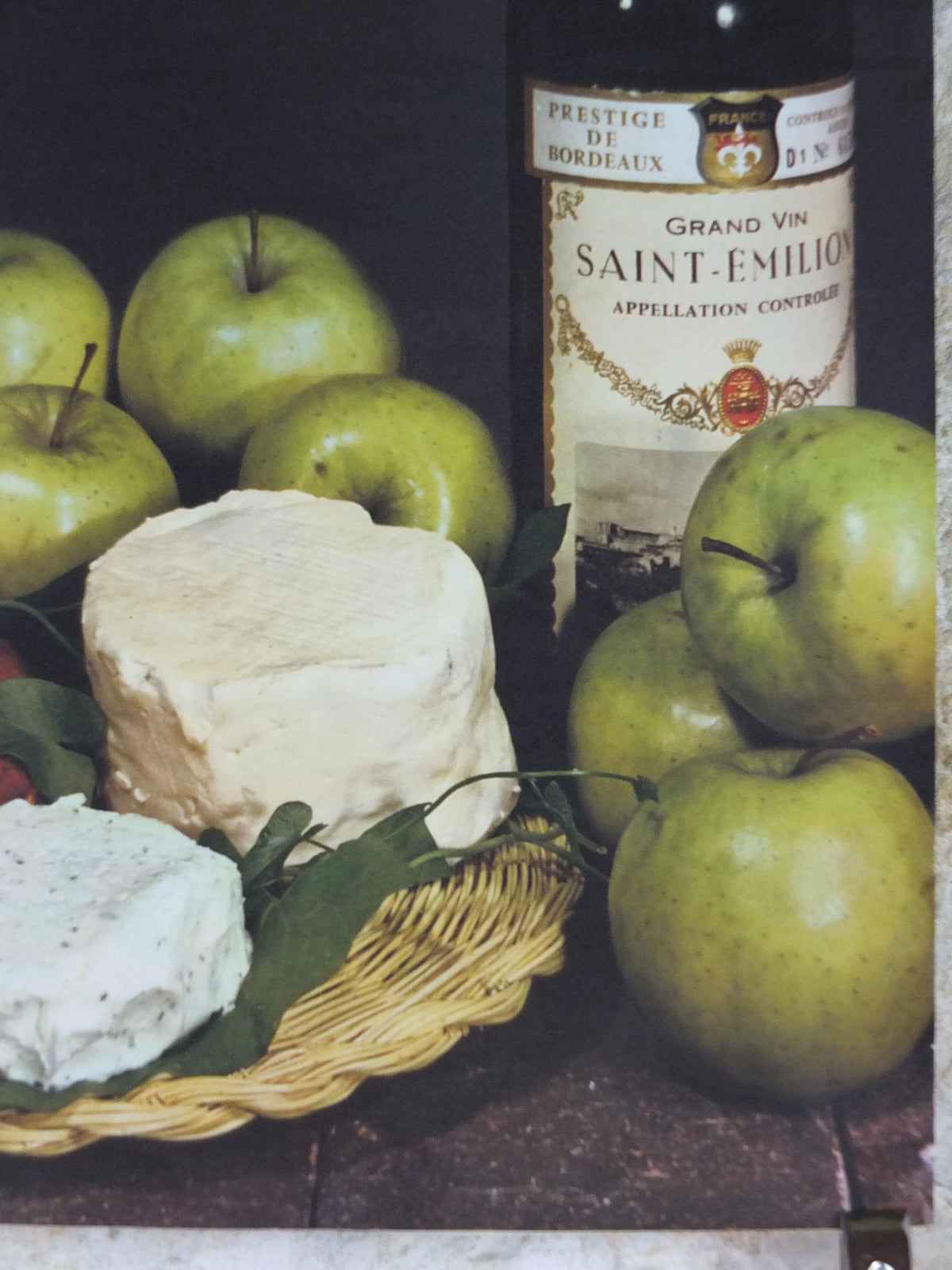1960s Cheeses of France Poster, soft cheeses & apples, Fromages de France, TRIMMED, cheesemaking, Saint-Emelion, kitchenalia wall art decor