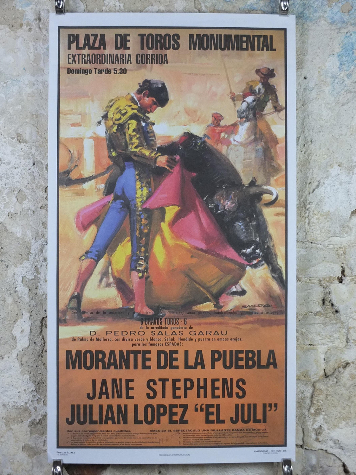 2024 Original Spanish Bull Fighting Poster, Plaza de Toros Monumental, Barcelona, Picador, Matador and bull, sport, mancave wall art decor