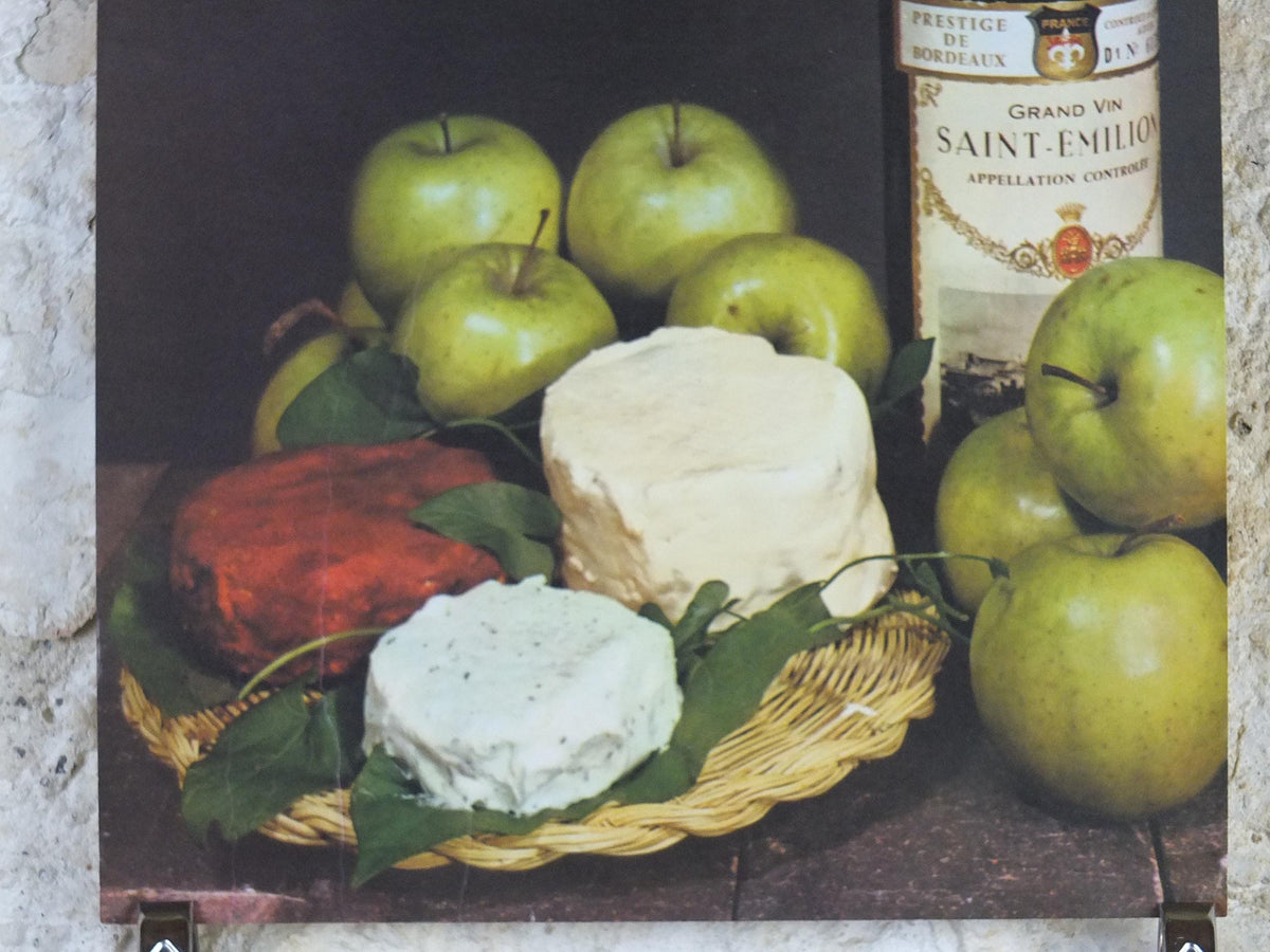1960s Cheeses of France Poster, soft cheeses & apples, Fromages de France, TRIMMED, cheesemaking, Saint-Emelion, kitchenalia wall art decor